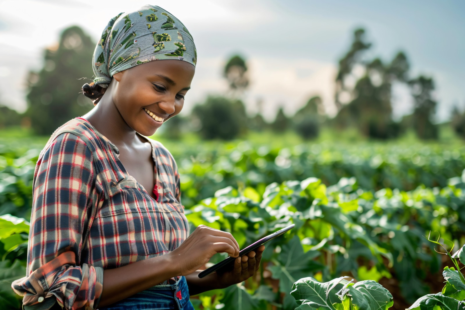 Productrice agricole utilisant une tablette